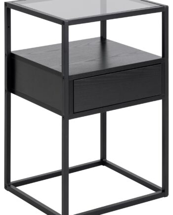 Act Nordic Randolf Natbord       Hylde Og   Skuffe Røg Glas  Sort Ask Melamin  Sort Stål  40x35