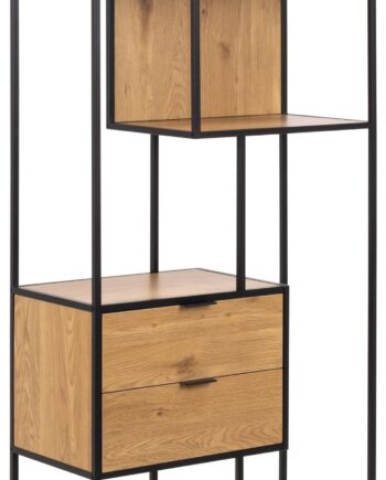 Act Nordic Seaford Reol       Hylder Og   Skuffer Mat Vild Eg Ru Melam Og Sort Ru Stål  77x35x185