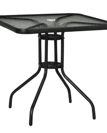 Aftageligt Havebord   Metal  76x76 Cm  Vejrbestandigt Balkonbord Med Parasolhul  Skridsikkert  Sort