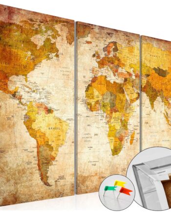 Artgeist Antique Travel Verdenskort Billede Lysebrun Og Grå Sort Print På Kork   -delt  40x60