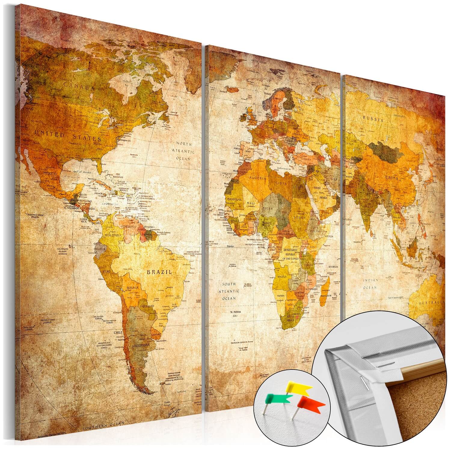 Artgeist Antique Travel Verdenskort Billede Lysebrun Og Grå Sort Print På Kork -delt 40x60