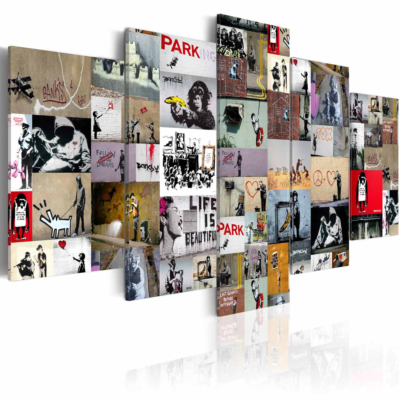 Artgeist Art Of Collage Banksy Iv Billede Multifarvet Print Størrelser 100x50