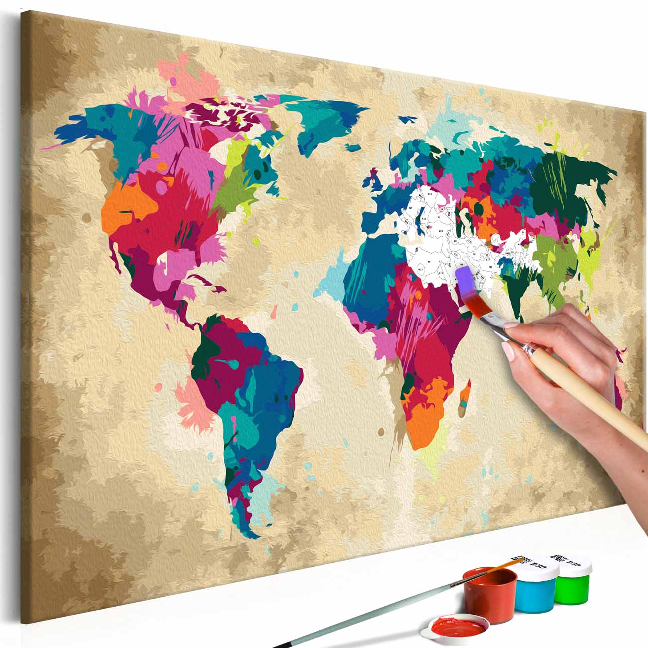 Artgeist Diy Verdenskort Colourful Maleri Hvidt Lærred Inkl Maling Og Pensler : 40cm
