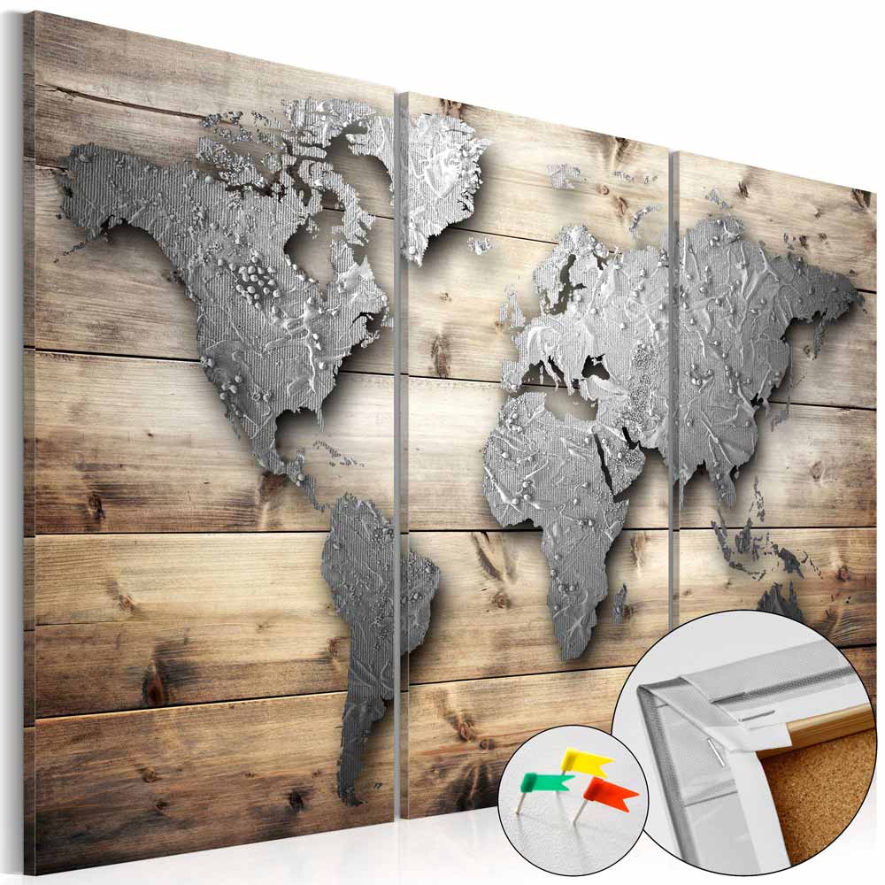 Artgeist Doors To The World Verdenskort Billede Grå Natur Print På Kork -delt 80x120