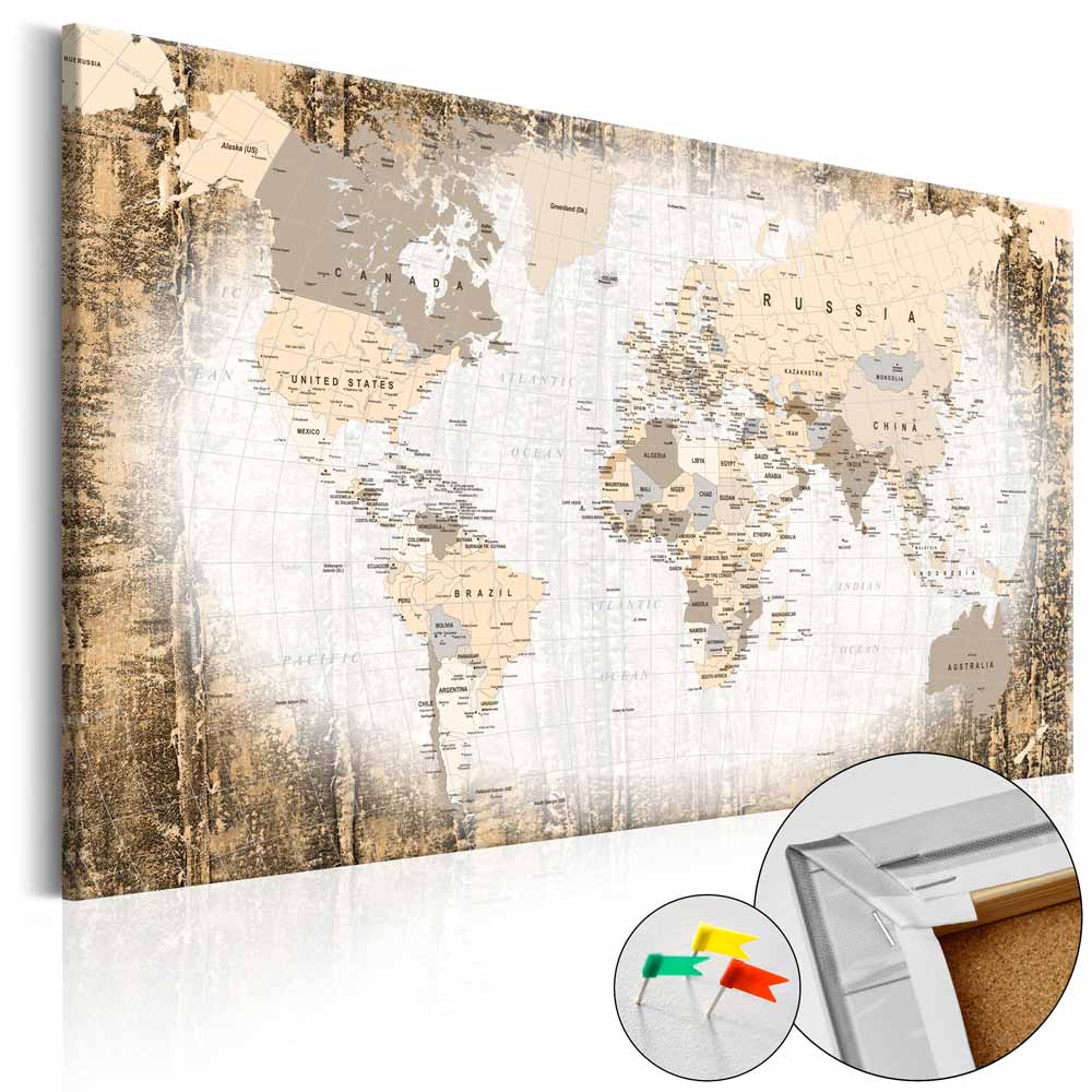 Artgeist Enclave Of The World Verdenskort Billede Hvid Brun Print På Kork 80x120