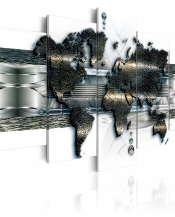 Artgeist Metal Verdenskort Billede Hvid Sølv Bronze Print   -delt Flere Størrelser 100x50
