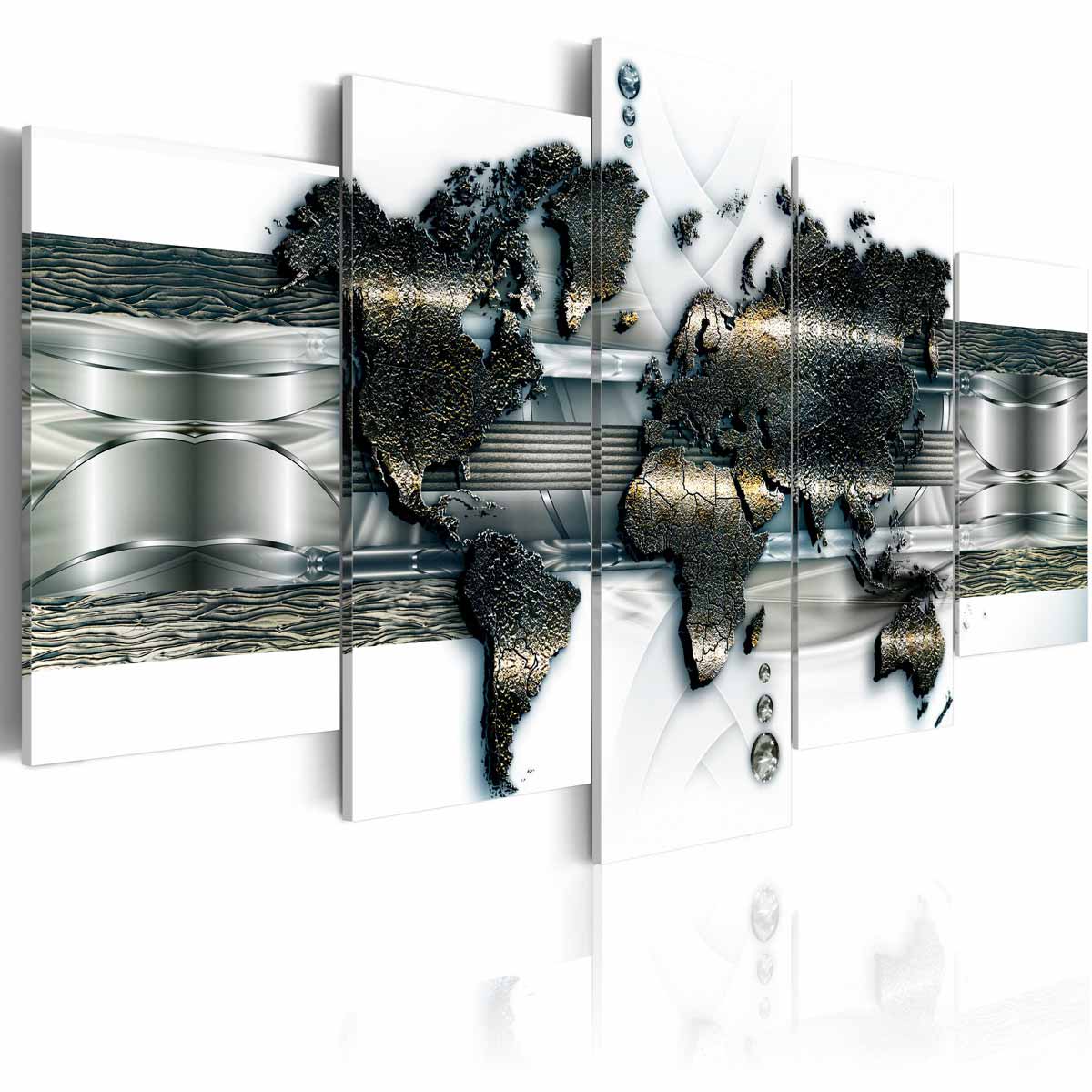 Artgeist Metal Verdenskort Billede Hvid Sølv Bronze Print -delt Flere Størrelser 100x50
