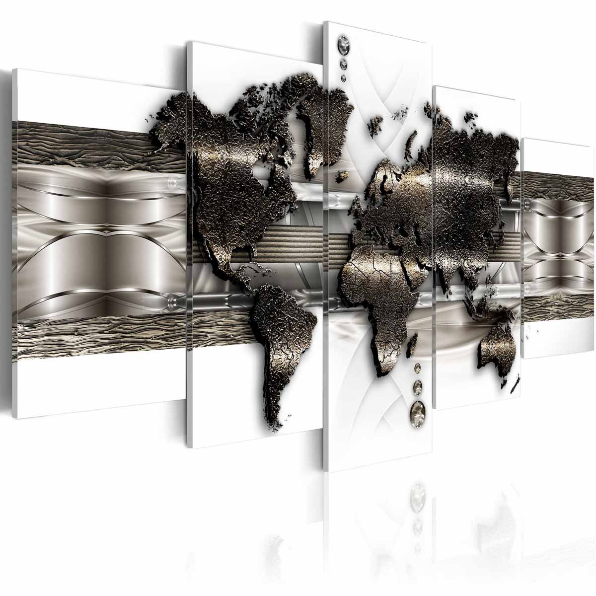 Artgeist Metal Verdenskort Ii Billede Hvid Sølv Bronze Print -delt Flere Størrelser 200x100