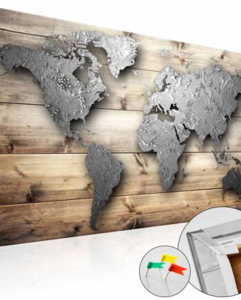 Artgeist Silver World Verdenskort Billede Sølv Natur Print På Kork  80x120