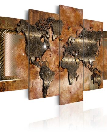 Artgeist Steel Map Abstrakt Verdenskort Trykt På Lærred   -delt Flere Størrelser 100x50
