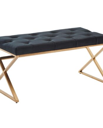 Bænk   Sort Fløjlsstof  90x46x44 Cm  Guldfarvet Metalramme