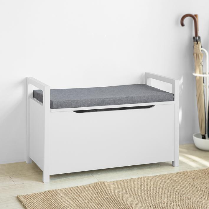 Bænk Med Pude Og Armlæn  86x38x41 Cm  Hvid