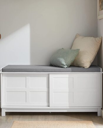 Bænk Med Sædehynde Og Skab  114x53x40 Cm  Hvid