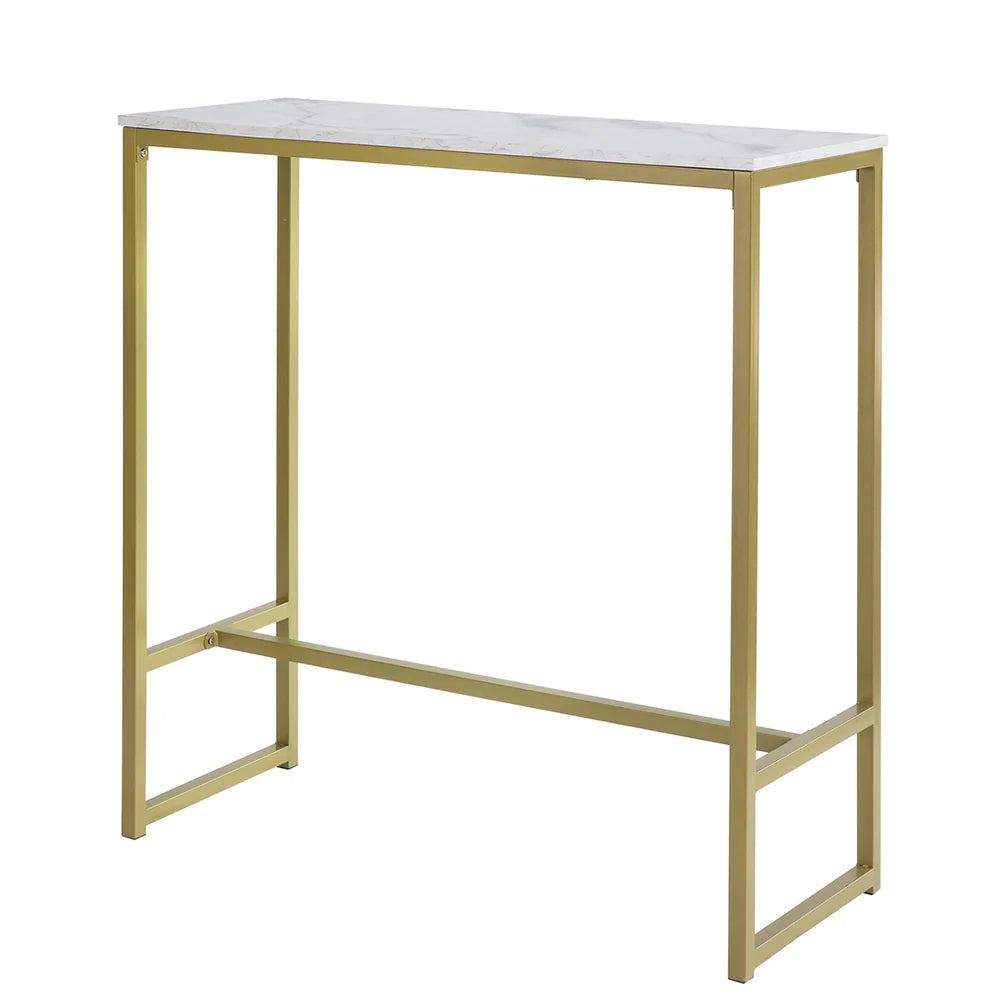 Barbord   Konsolbord Med Bordplade   Marmor-look Og Guldfarvet Kant