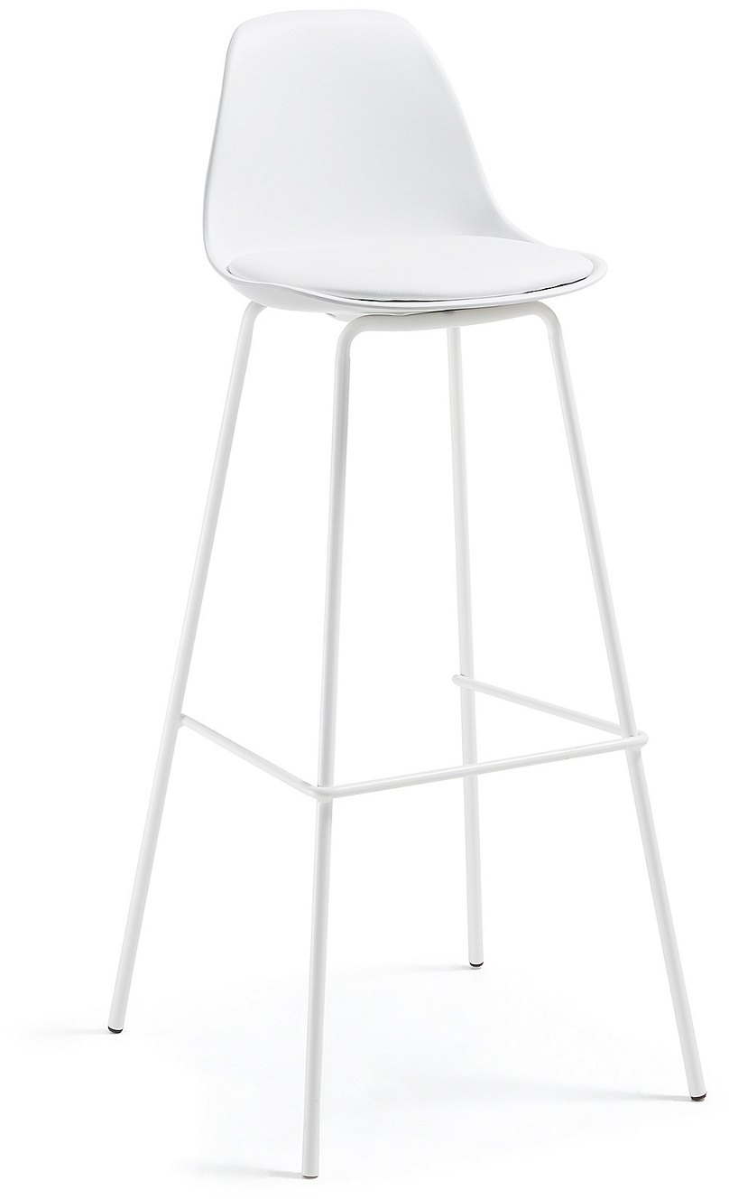 Barstol Kave Home Brighter   Moderne Nordisk Barstol   Hvid Polypropylen Med Polstret Sæde Og Metalben