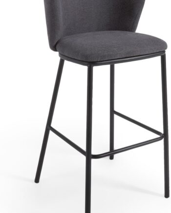 Barstol Kave Home Ciselia Bæredygtig Grå Chenille Med Mat Sort Stålramme H102