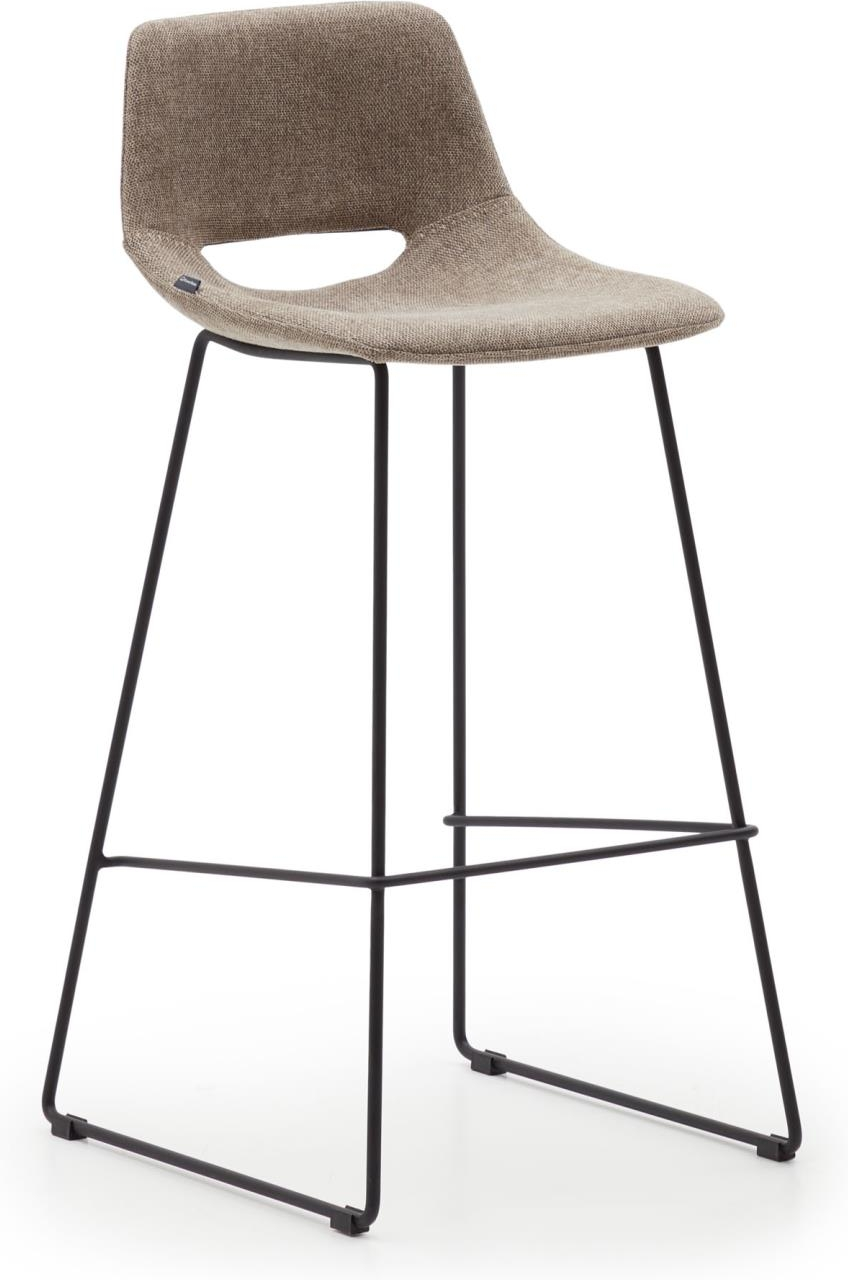 Barstol Kave Home Zahara  Polstret Sæde Med Brun Polyesterbetræk  Sort Pulverlakeret Stel  Fodstøtte  H98 Cm