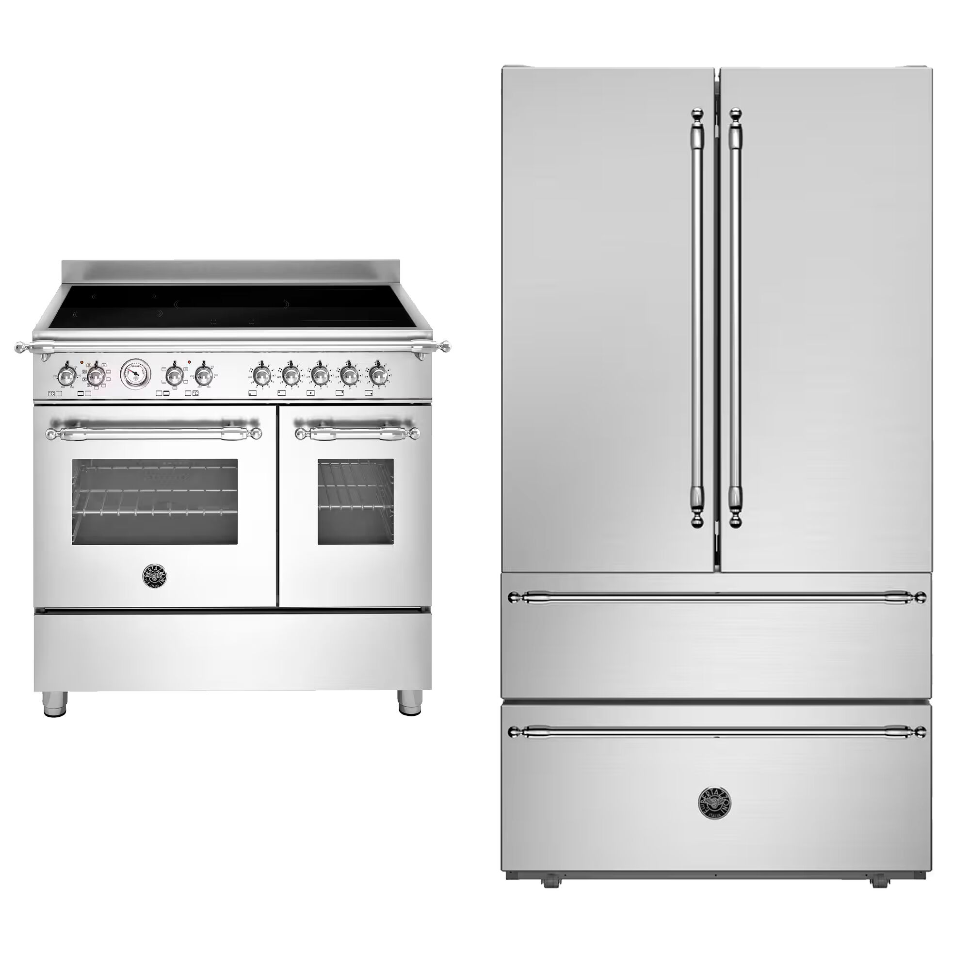 Bertazzoni Ref904ffnxtc Heritage Side-by-side Køle- Fryseskab Med Ismaskine Her95i2exc2 Heritage Rammeløst Induktionskomfur 90 Cm Zoner Ovne Rustfrit Stål Mat Sort