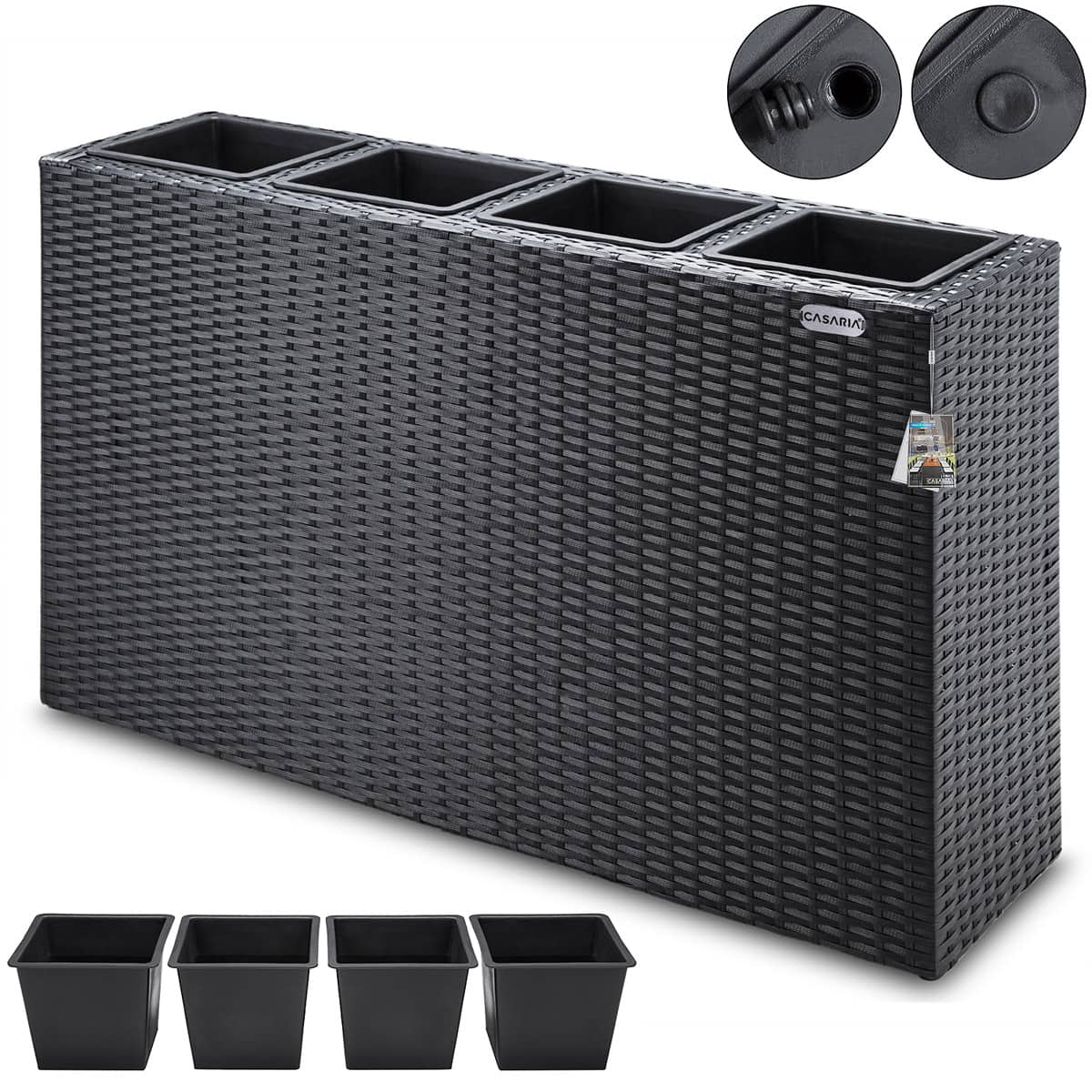 Blomsterkasse   Inderpotter  Polyrattan  Aftagelig Urtepotte  95   27   60 Cm  Sort