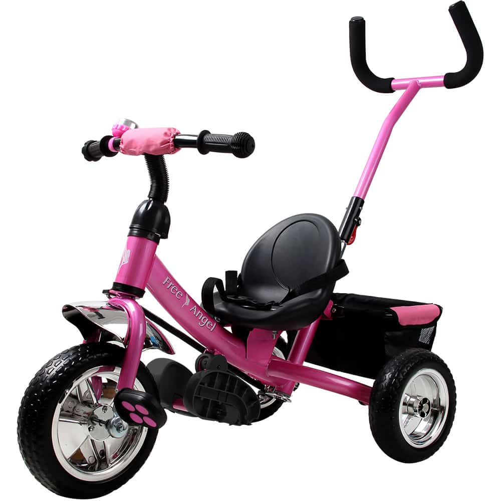 Børne Trehjulet Cykel Free Angel Metal Skubbestang Pink