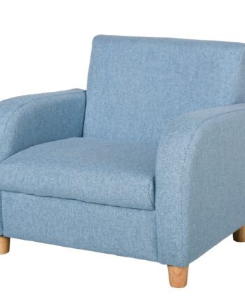 Børnelænestol Sofa Med Linnedlook  Ben   Massivt Træ  Skumpude  Børnestol Til Børneværelse Legerum  49   45   44 Cm  Til Børn  -  år  Blå
