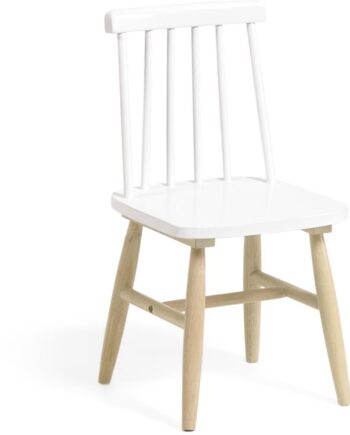 Børnestol Kave Home Tressia   Massivt Gummitræ Med Hvidt Sæde   H59 5xb30xl29 5cm