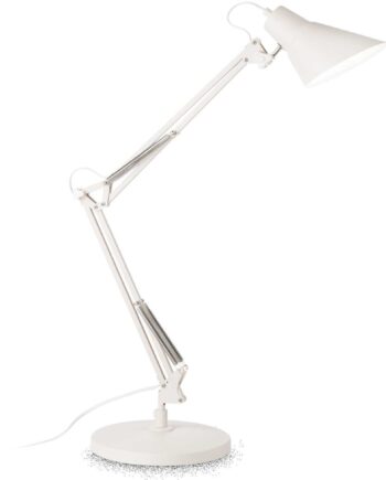 Bord- Og Læselampe Ideal Lux Sally Hvidlakeret Metal Justerbar Arm ø20 Cm Base H58 Cm E27 Fatning