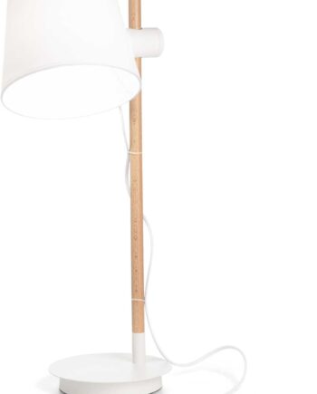 Bordlampe Ideal Lux Axel Hvid Træ Og Stof H66   ø20 Cm