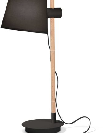 Bordlampe Ideal Lux Axel Minimalistisk Design   Træ Og Stof Med Justerbar Skærm  Sort