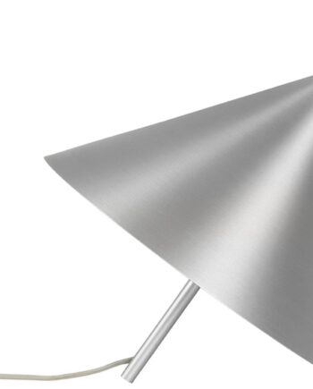 Bordlampe Kristina Dam Cone Skulpturel Snurretop   Børstet Aluminium   Massivt Valnød ø40   H40 Cm Sølv