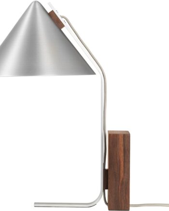 Bordlampe Læselampe Kristina Dam Cone Sølv   Børstet Aluminium Og Valnøddetræ ø25ã H44 Cm