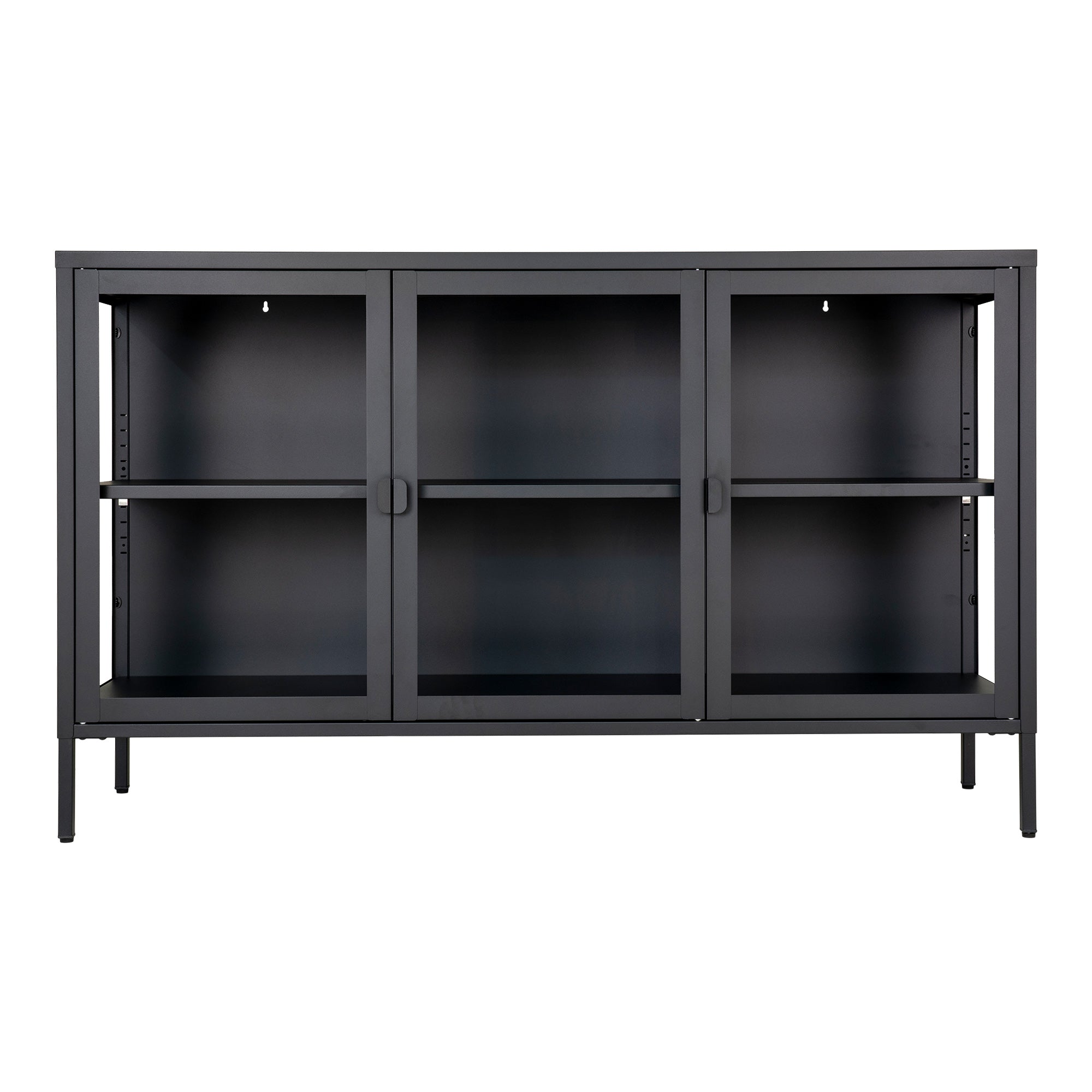 Brisbane Skænk Vitrineskab   Sort Med Glaslåger 40x140x85 Cm