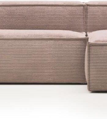 Chaiselong Sofa Højrevendt Kave Home Blok Lyserød Corduroy Stofpolstret Komfortabel Med 400 Kg Bæreevne Bæredygtig Design