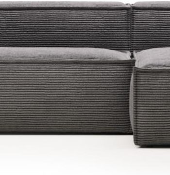 Chaiselong Sofa Kave Home Blok Højrevendt Grå Ribstof Polstret   Pers 300x174x69 Cm
