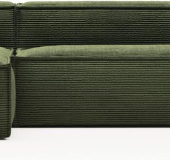 Chaiselong Sofa Kave Home Blok Venstrevendt Grøn Fløjl Bredribset Corduroy 330x174 Cm