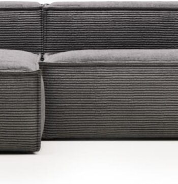 Chaiselong Sofa Kave Home Blok  -personers Venstrevendt Grå Fløjl 300x174 Cm