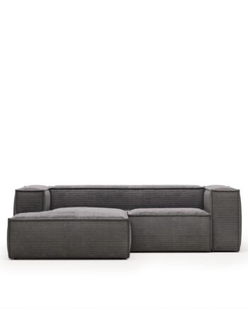 Chaiselong Sofa Venstrevendt Kave Home Blok Fløjl Grå 240x174 Cm