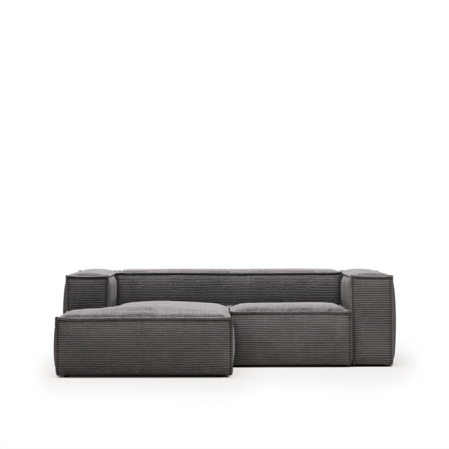 Chaiselong Sofa Venstrevendt Kave Home Blok Fløjl Grå 240x174 Cm