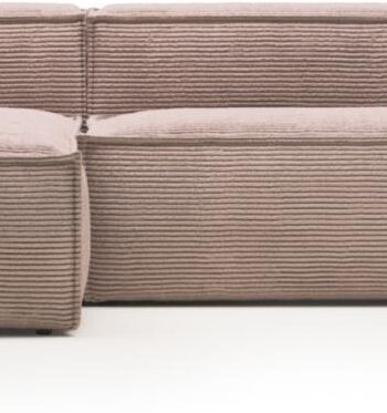 Chaiselong Sofa Venstrevendt Kave Home Blok   Lyserødt Fløjl