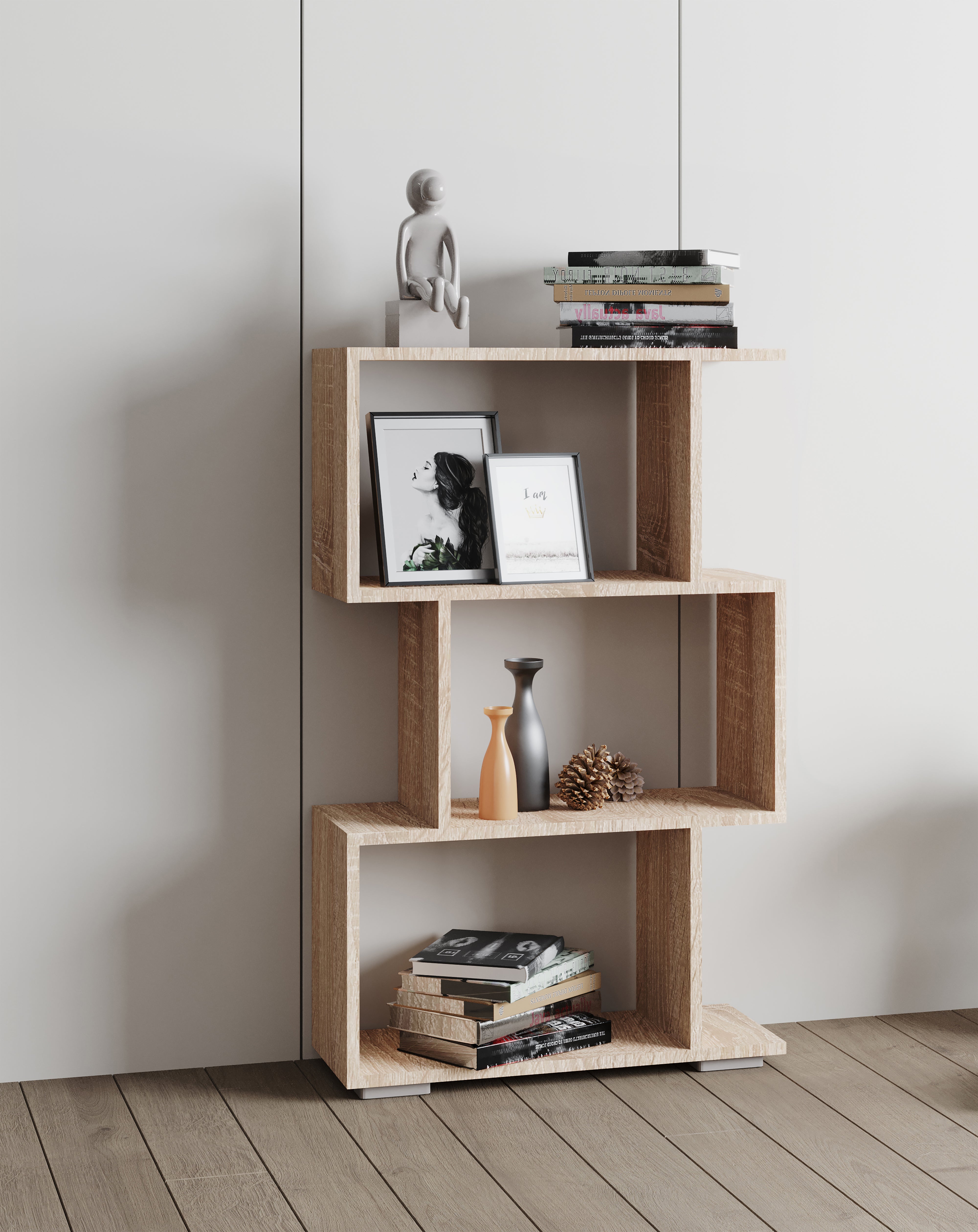 Dekorativ Zig-zag Reol     97      60      24 Cm  Naturfarvet