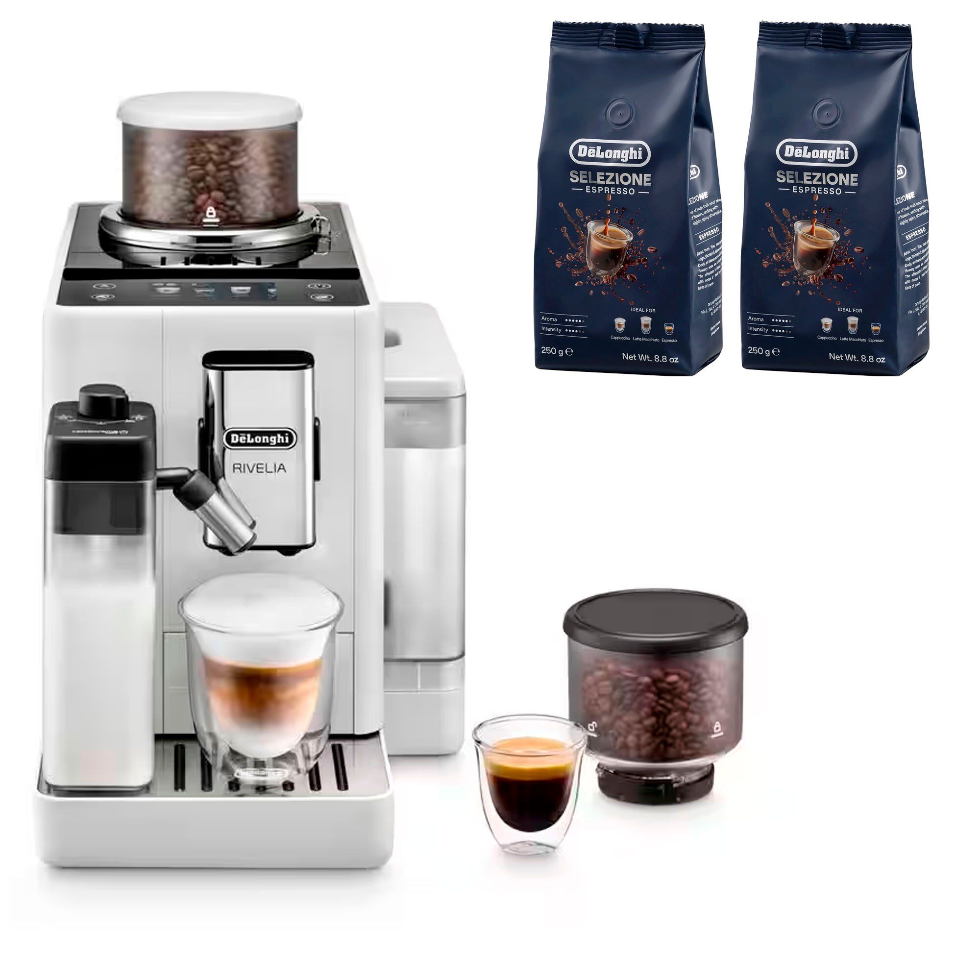 Delonghi Rivelia Helautomatisk Kaffemaskine  Hvid     Stk Kaffebønner Dlsc600