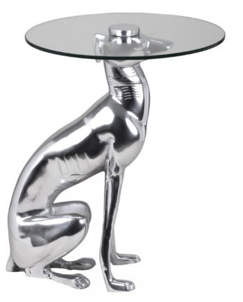 Design Skulptur Dekoration Sidebord Figur Hund Aluminium  Sølvfarvet