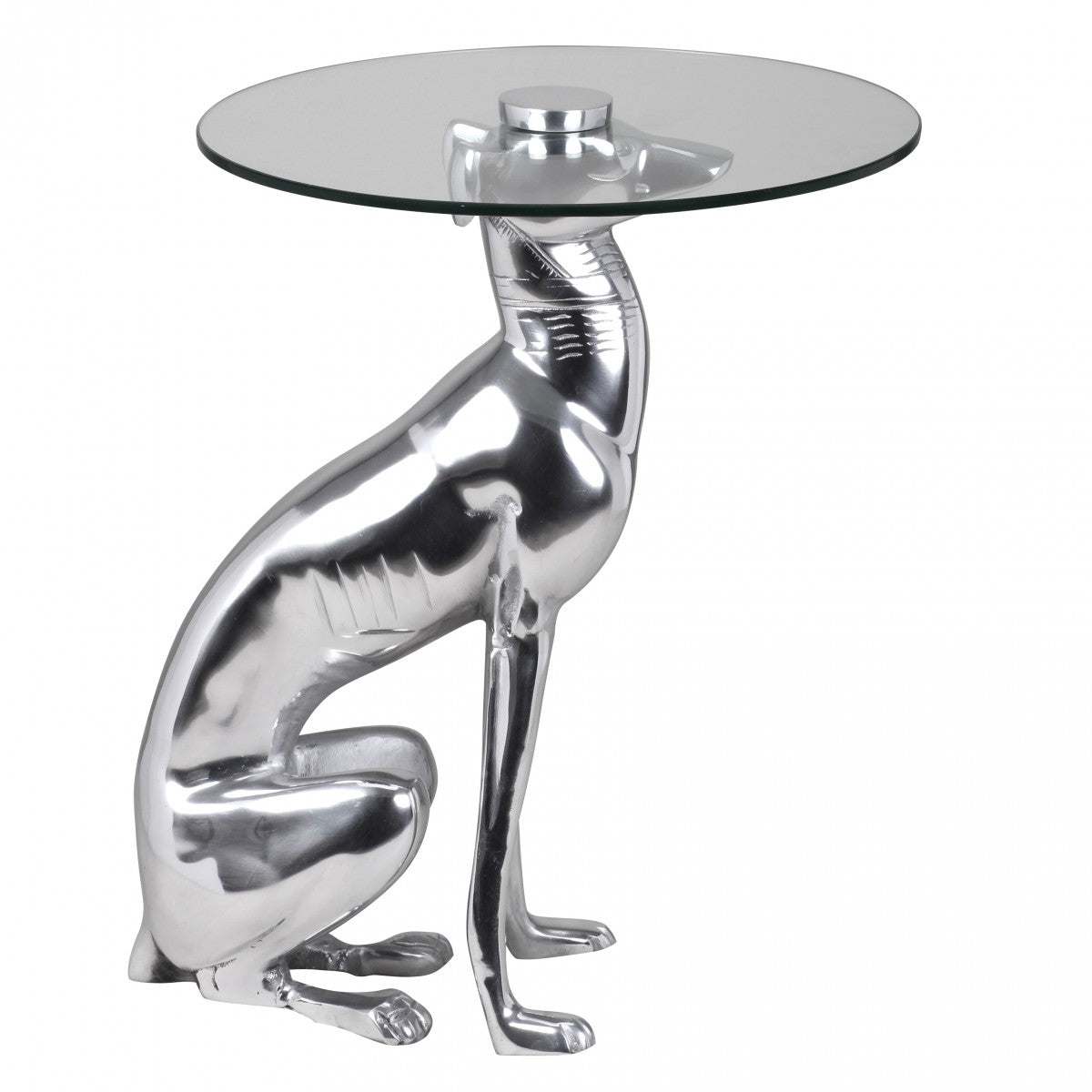 Design Skulptur Dekoration Sidebord Figur Hund Aluminium Sølvfarvet