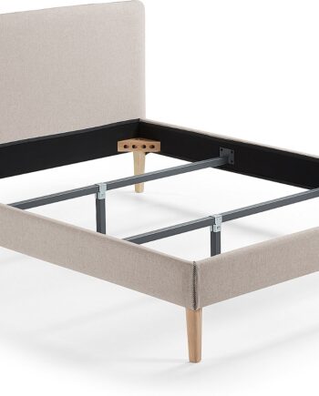 Dobbeltseng Kave Home Dyla Beige 160x200 Stoframme Med Luksus Hovedgavl Og Aftageligt Betræk
