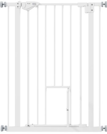 Dørgitter Med Kattelem  Montering Uden Boring  Variabel Bredde 74-80 Cm  åbning Med én Hånd  Metal  Hvid