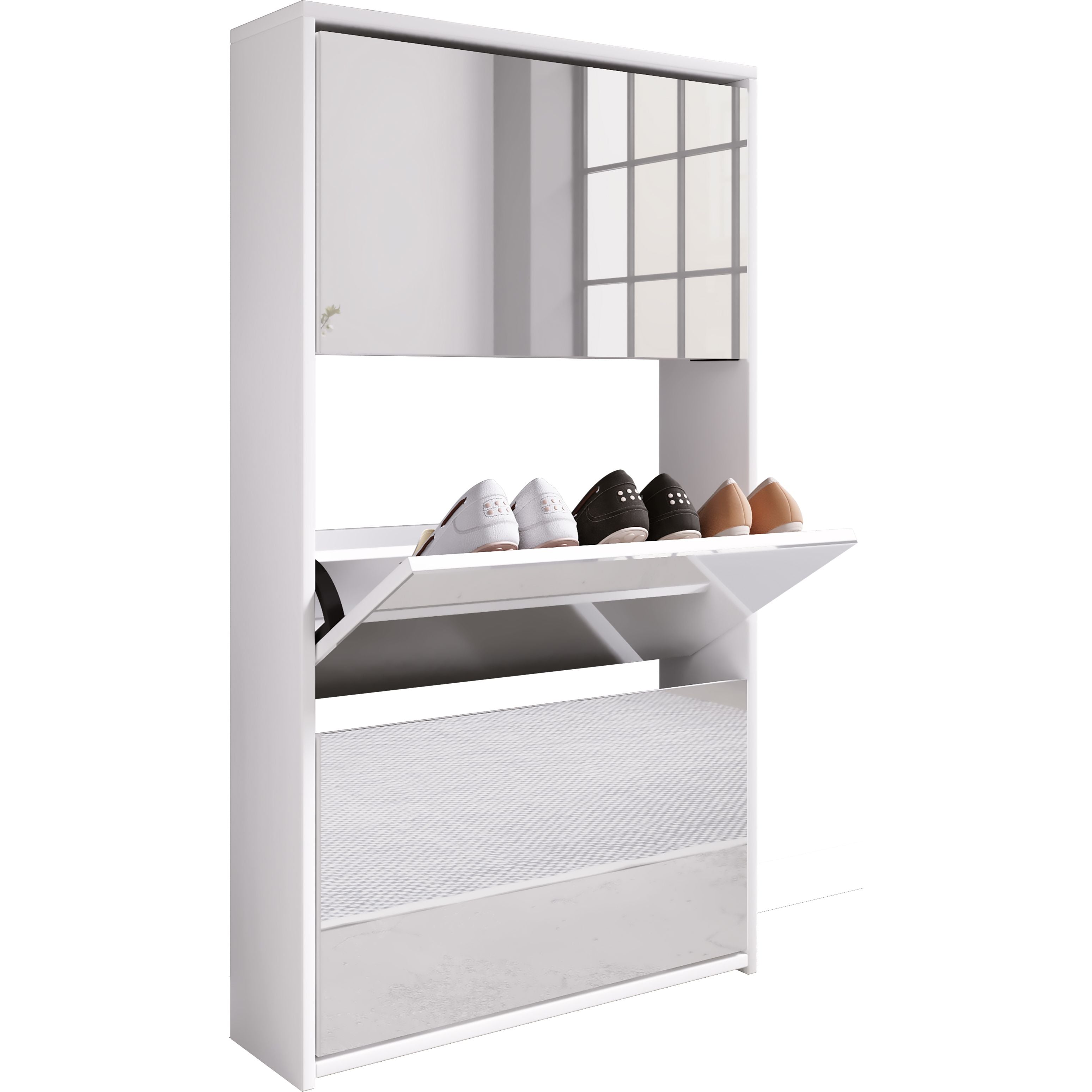 Elegant Og Rummeligt Skoskab   Tidløst Design  112   63   17 Cm  Hvid