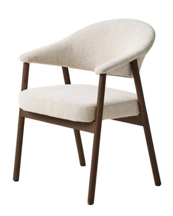 Elk Spisebordsstol     Armlæn Sand Chenille Polyester Stof Og Røgfarvet Egetræ