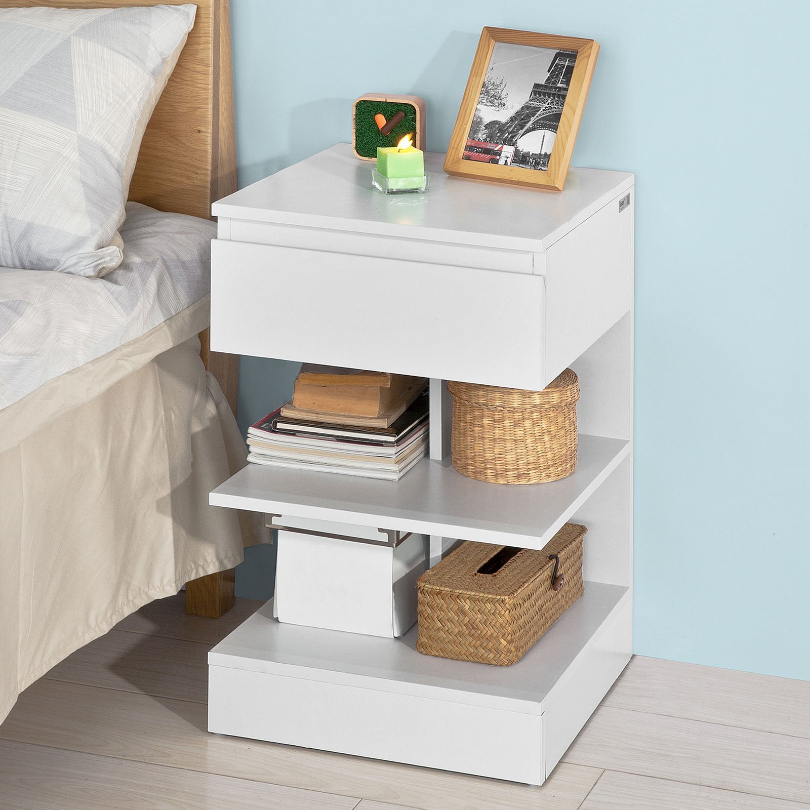 Enkelt Sengebord   Moderne Form  Hvid