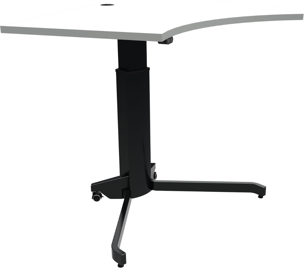 Enkeltben Hæve- Sænkebord Højdejusterbart Skrivebord Zennord Aerotable Femkantet Hvid Sort Med Låsbare Hjul H68-120 B92 L138 Cm