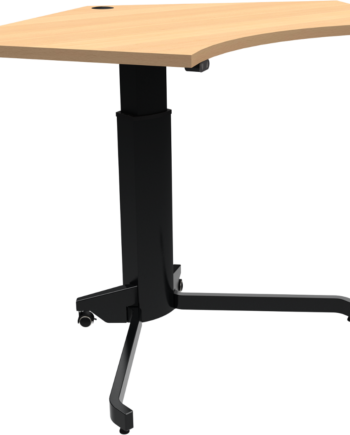 Enkeltben Hæve-sænkebord Zennord Aerotable Femkantet Natur Sort 138x92 Cm Mfc-bøg Med Abs-kanter  Låsbare Hjul Og Højdejusterbart Skrivebord
